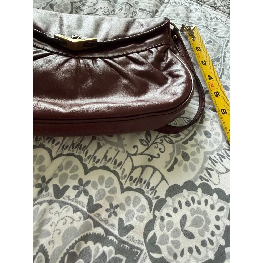 Vintage Etienne Aigner Burgundy Leather Clutch Handbag with Gold-Tone Logo Clasp